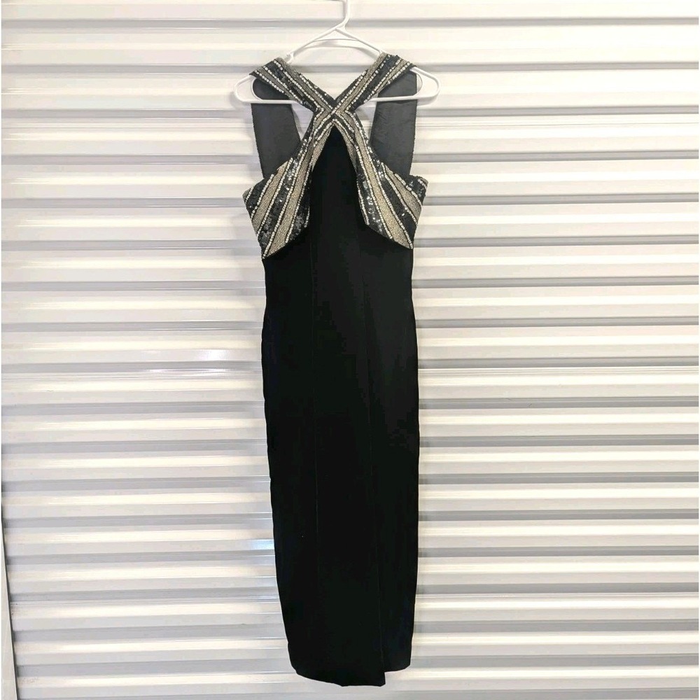 Vintage 80s Beaded Sequin Black Velvet Gown Dress François Hugh Waltzer Size 10